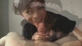 Horny Japanese maid wakes guy up with a sloppy blowjob!